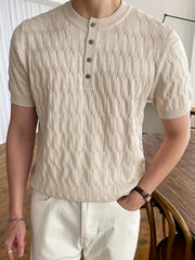 Men's Solid Cable Knit Half Button Top
