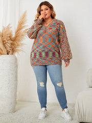 Heathered Lantern Sleeve V Neck Sweater