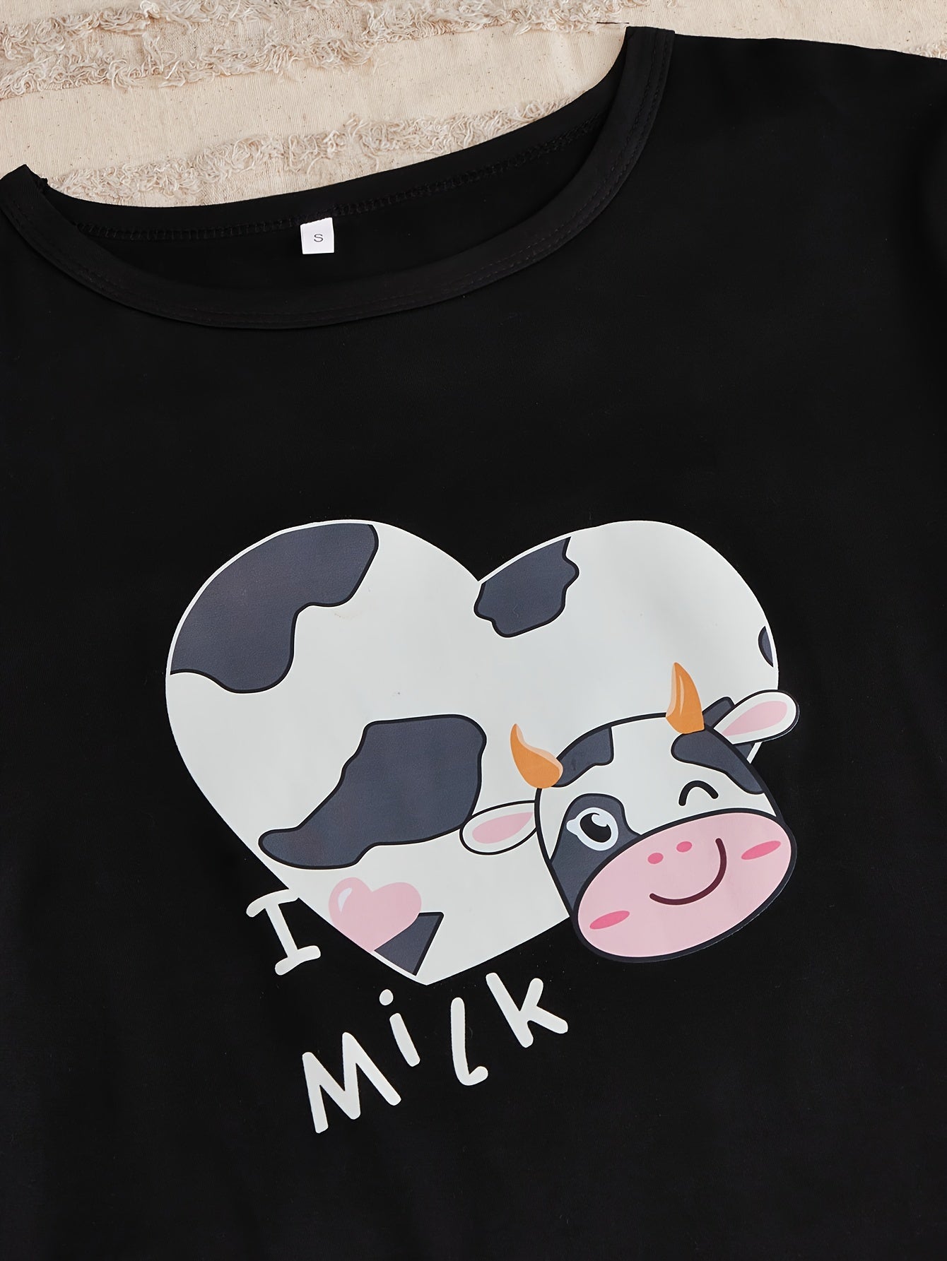 Cow Print Pajamas Set Short Sleeve Top & Shorts & Pants