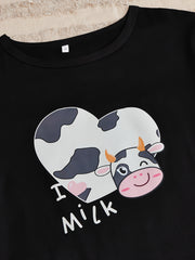 Cow Print Pajamas Set Short Sleeve Top & Shorts & Pants