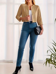 3 4 Sleeve Casual Open Front Jacket Women's Outerwear