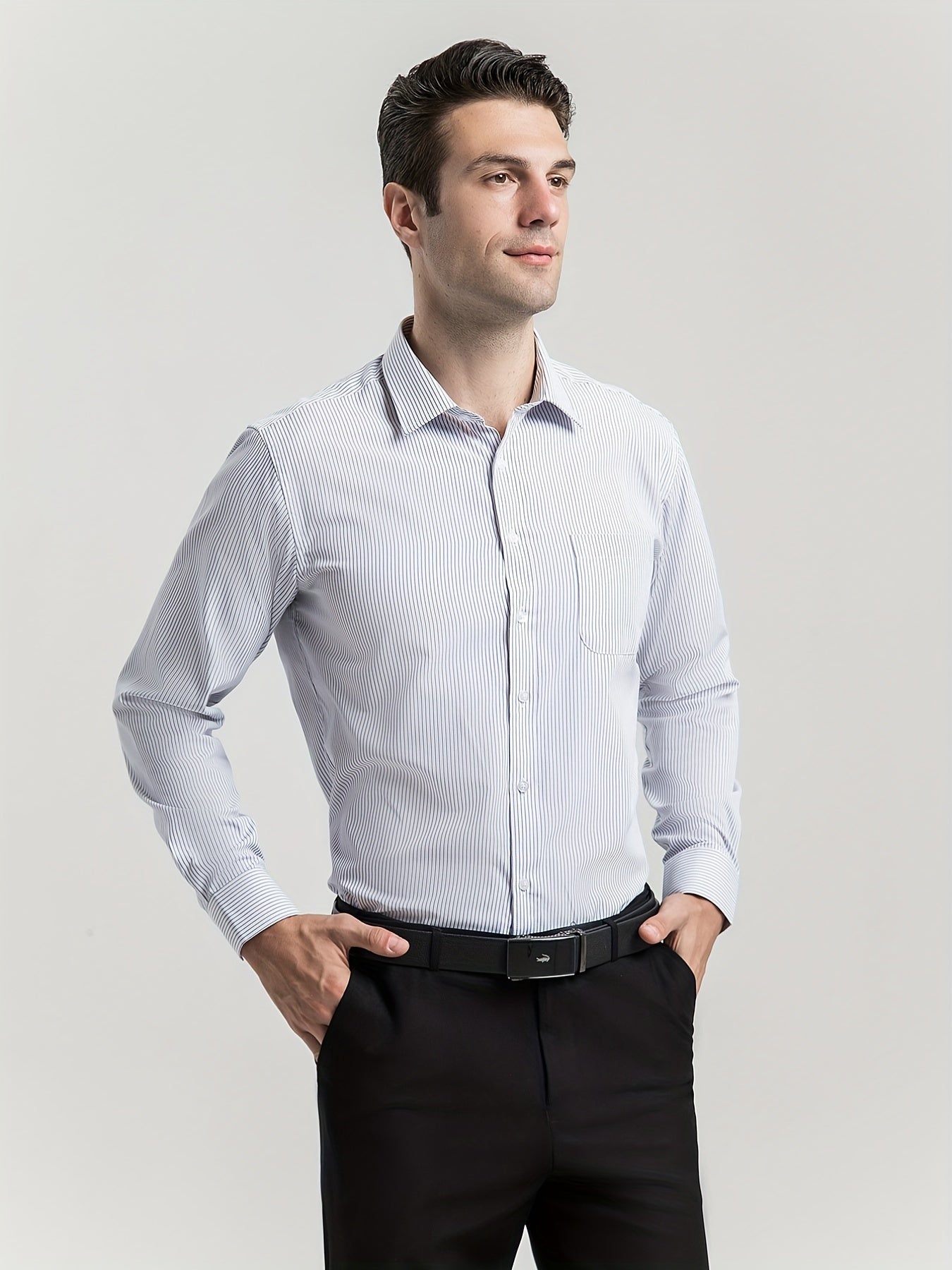 ESEA Men's Regular Long Sleeve Shirt Formal Dress With Pocket