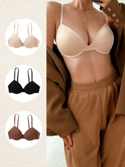 3pcs Solid T Shirt Bras Comfy Push Up Bra Women's Lingerie