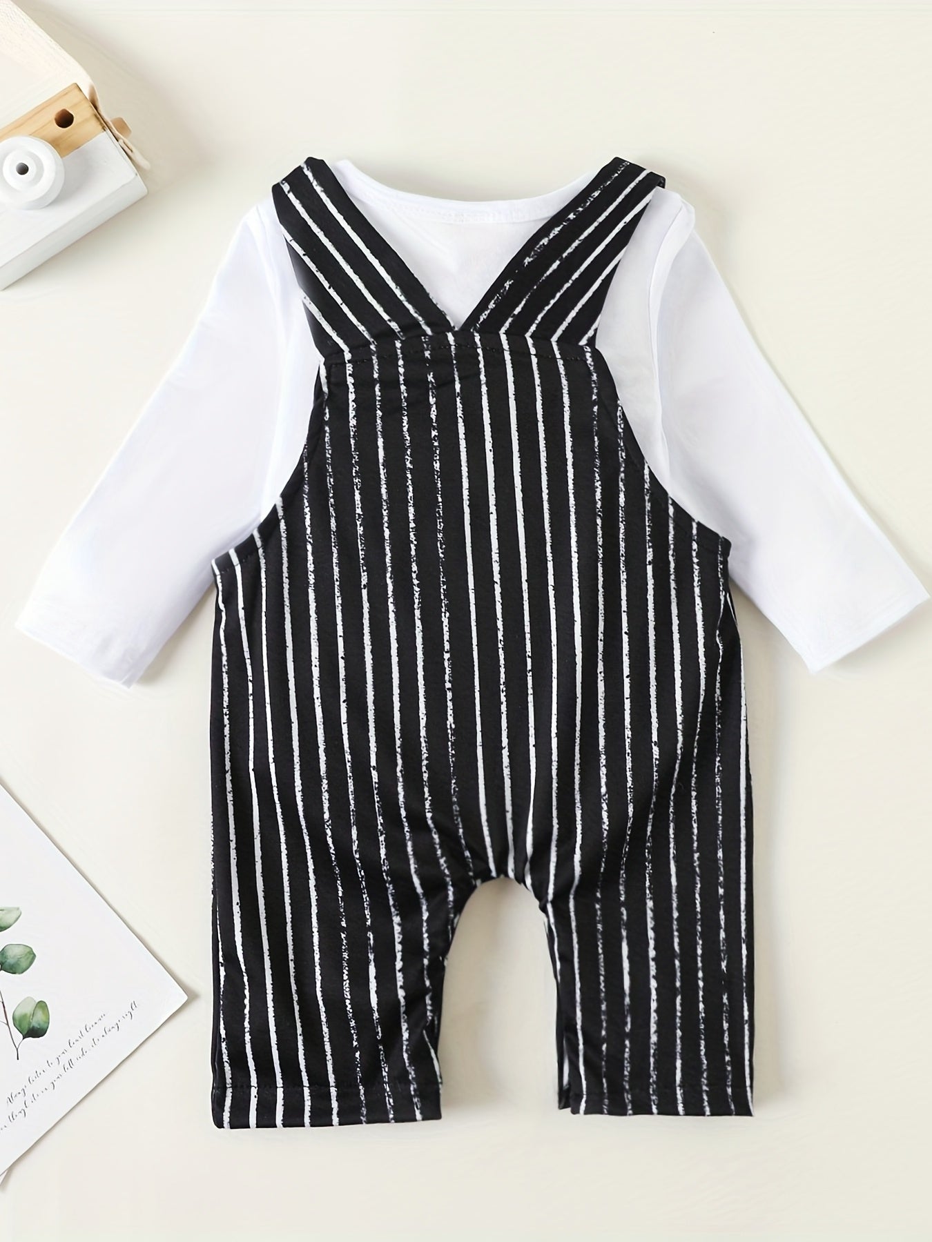 Baby Boys Halloween Printed Cotton Costume Strap Romper & Skull Trousers