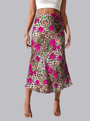 Leopard & Floral Patchwork Print Skirt for Women