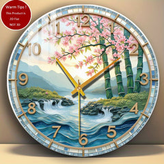 Japanese Landscape Wall Clock Cherry Blossoms Bamboo Mountain Stream