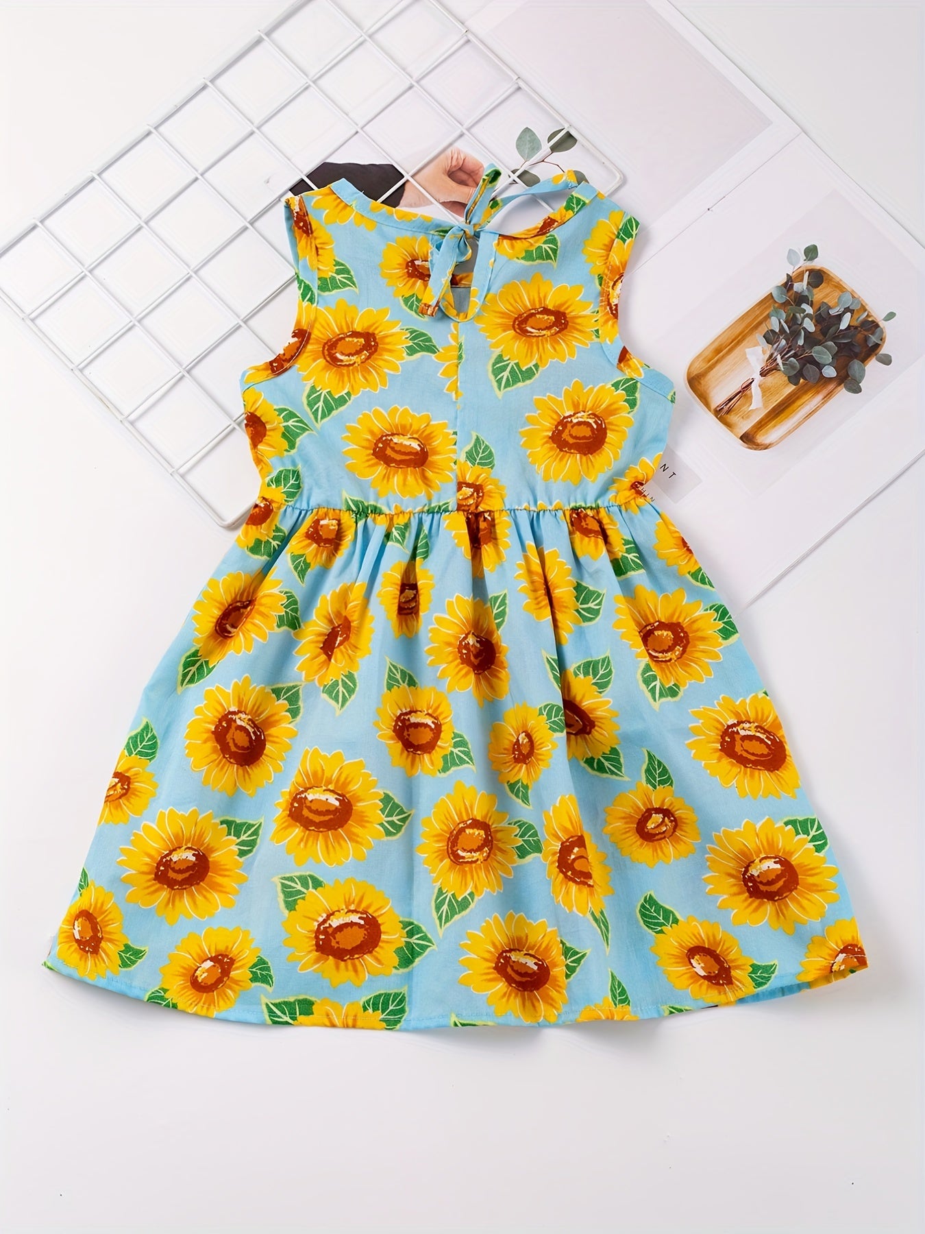Girl's Sun Flower Sleeveless Strap Dress Comfy Summer Casual
