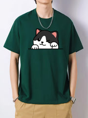 Men's Round Neck Print Short sleeve Comfy T shirt Loose Casual Top