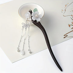 Chinese Hairpins Clips Tassel Flower Hair Chignon Wooden Hair Pin
