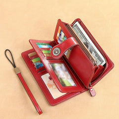 Red Split Leather Women's Wallet with Detachable Wristlet