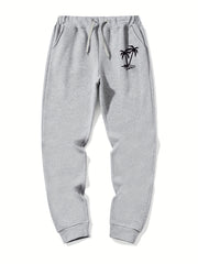 Palm Tree Pattern Casual Stretch Joggers Men's Sweatpants