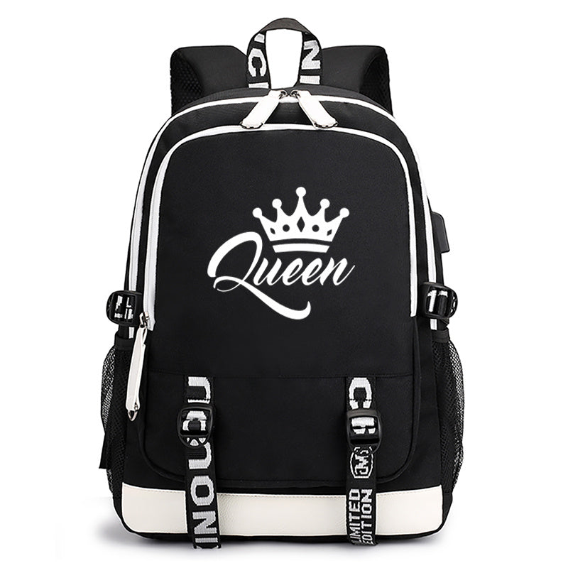 King & Queen Street Print Backpack USB Rechargeable