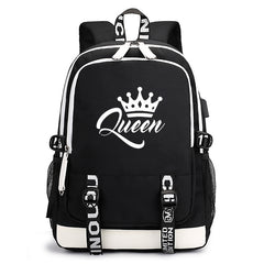 King & Queen Street Print Backpack USB Rechargeable