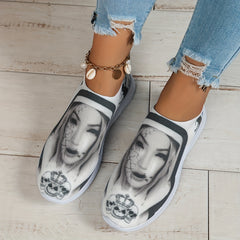 Women's Halloween Pattern Sneakers Low Top Slip On Knit Sock Shoes