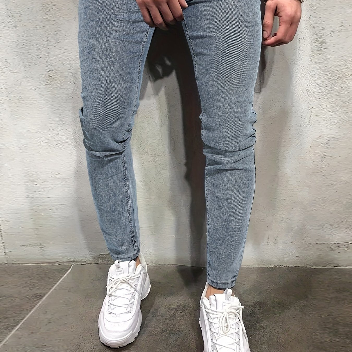 Classic Distressed Slim Fit Jeans Men's Casual Stretch Denim Pants