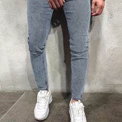 Classic Distressed Slim Fit Jeans Men's Casual Stretch Denim Pants