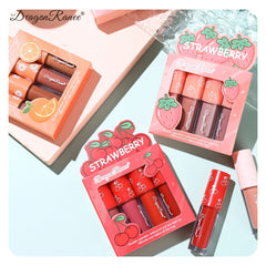 4 Pcs Strawberry Matte Lipstick Set Waterproof