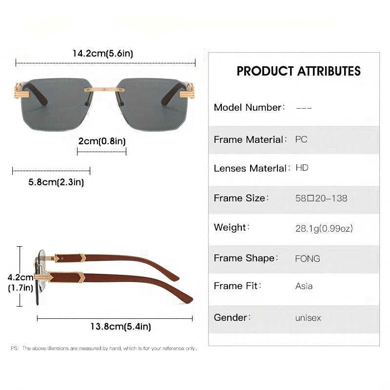 Square Rimless Sunglasses Gradient UV400 Sun Shades