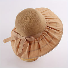 Striped Sun Hat Ribbon Bowknot UV Protection Straw Bucket Hats