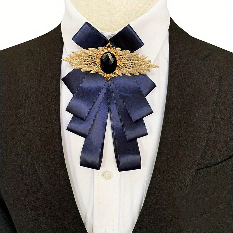 Satin Necktie Jeweled British Layer Bow Necktie