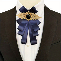 Satin Necktie Jeweled British Layer Bow Necktie