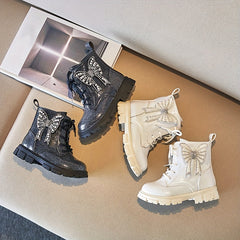 Butterfly Zipper Girls Lightweight Non Slip Boots For Indoor Outdoor
