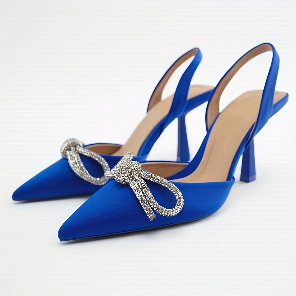 Rhinestone Bowknot Stiletto Heels Point Toe Pumps Slingback Stylish Heels