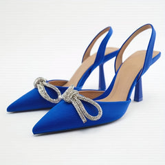 Rhinestone Bowknot Stiletto Heels Point Toe Pumps Slingback Stylish Heels