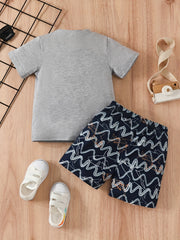 Boys Shark Graphic Outfit Round Neck T shirt & Shorts Kids Summer Clothing