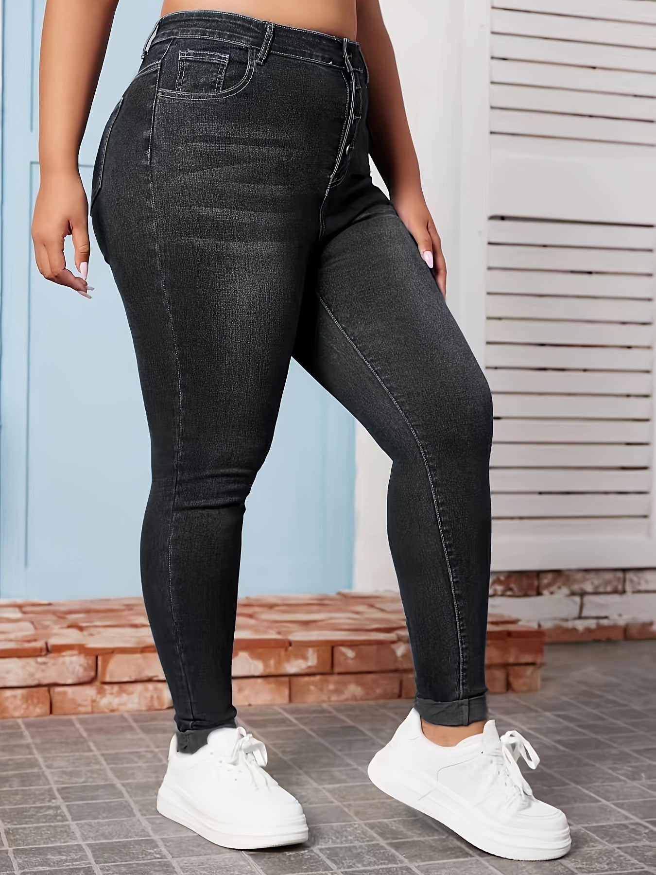 Skinny Jeans Button Fly High Rise High Stretch