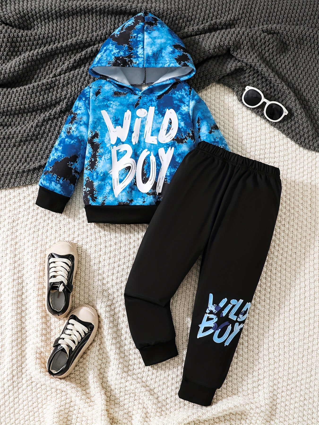 Boy's Tie Dye WILD BOY Print Hoodie & Sweatpants Set