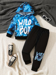 Boy's Tie Dye WILD BOY Print Hoodie & Sweatpants Set