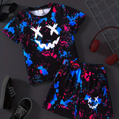 Boys Graffiti & Smile Face Print T-shirt & Shorts Set