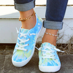 Women's Tie Dye Canvas Shoes Lace Up Flat Walking Anti Slip Sneakers