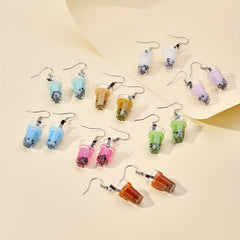 Summer Resin Earrings Multicolor Milk Tea Cup Girls Jewelry