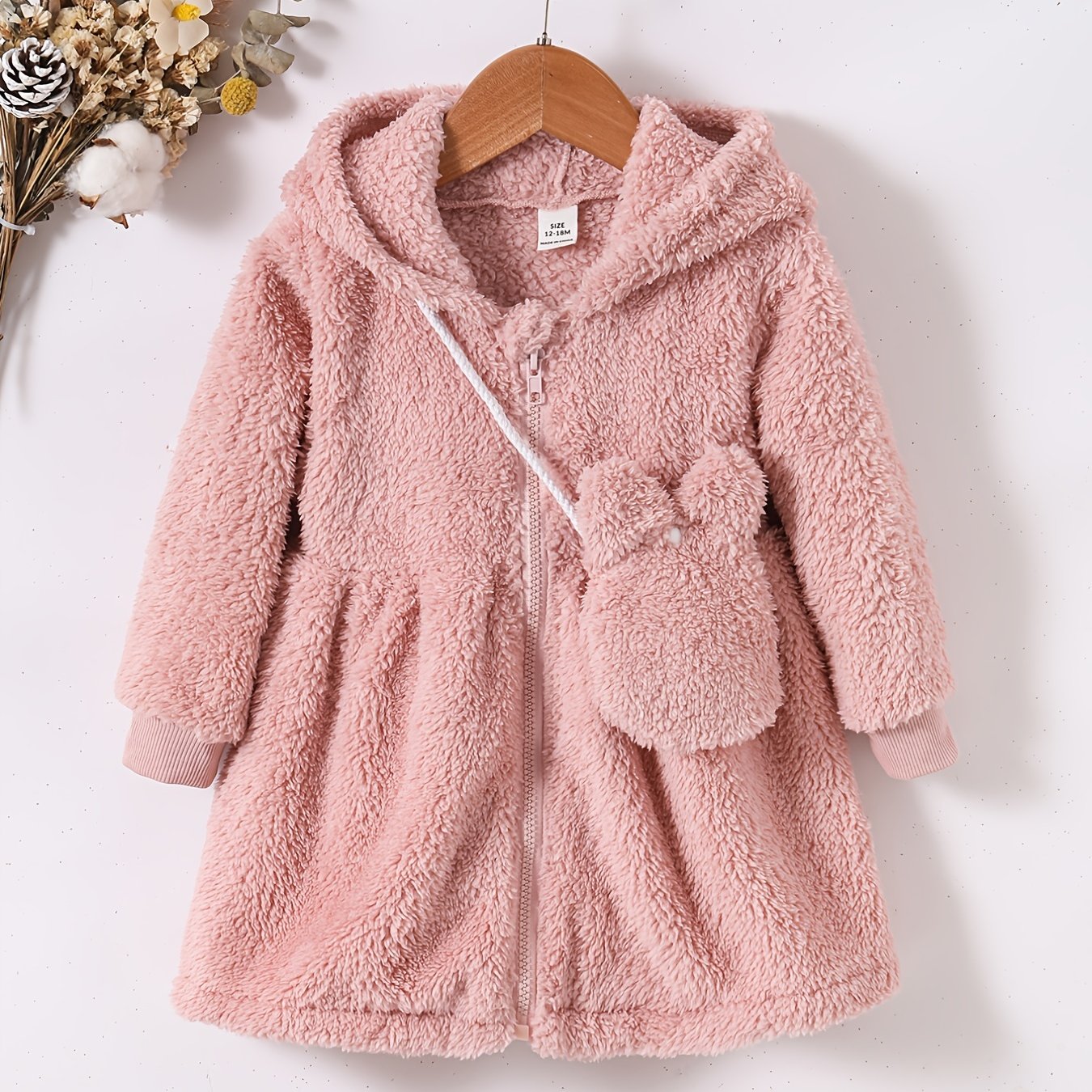 Toddler Baby Girls Furry Hooded Dress & Bag 2pcs Set