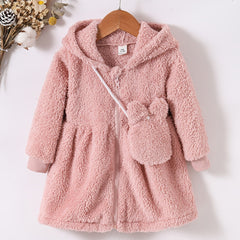 Toddler Baby Girls Furry Hooded Dress & Bag 2pcs Set