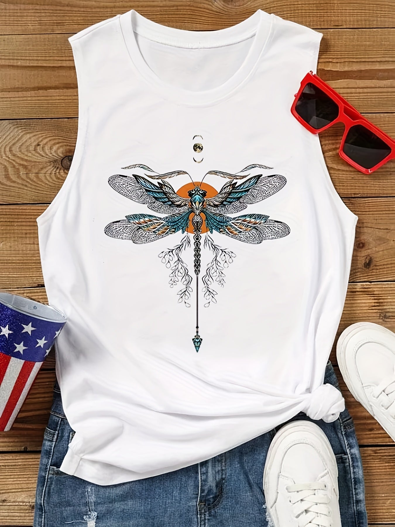 Dragonfly Print Tank Top Women's Sleeveless Tank