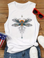 Dragonfly Print Tank Top Women's Sleeveless Tank