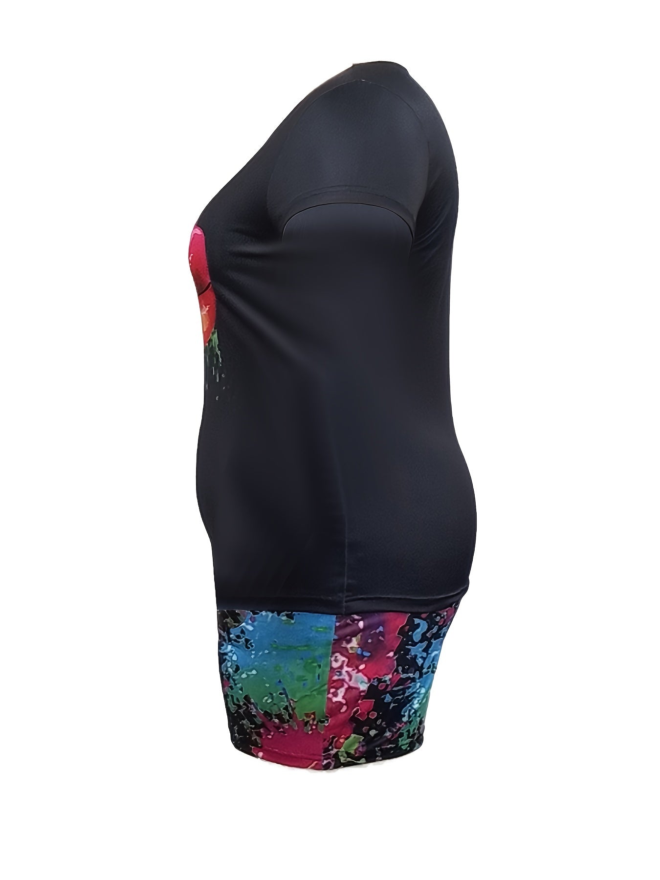 Women's Plus Lip Print Short Sleeve Tee & Painting Print Shorts Set