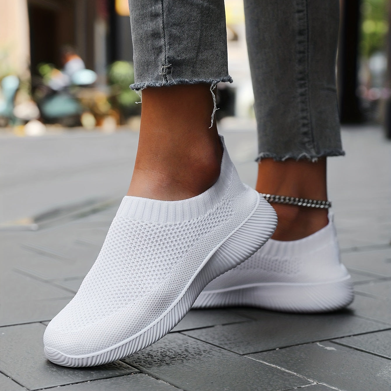 Women's Solid Flying Woven Sneakers Casual Slip On Outdoor Shoes