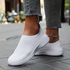 Women's Solid Flying Woven Sneakers Casual Slip On Outdoor Shoes