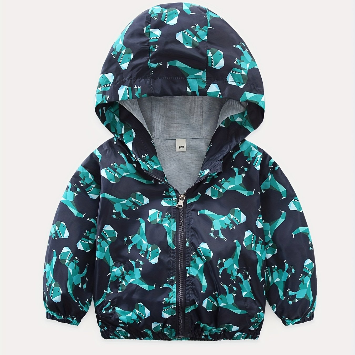 Toddler Boys Dinosaur Print Hooded Windbreaker Jacket
