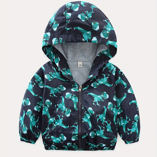 Toddler Boys Dinosaur Print Hooded Windbreaker Jacket