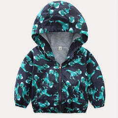 Toddler Boys Dinosaur Print Hooded Windbreaker Jacket