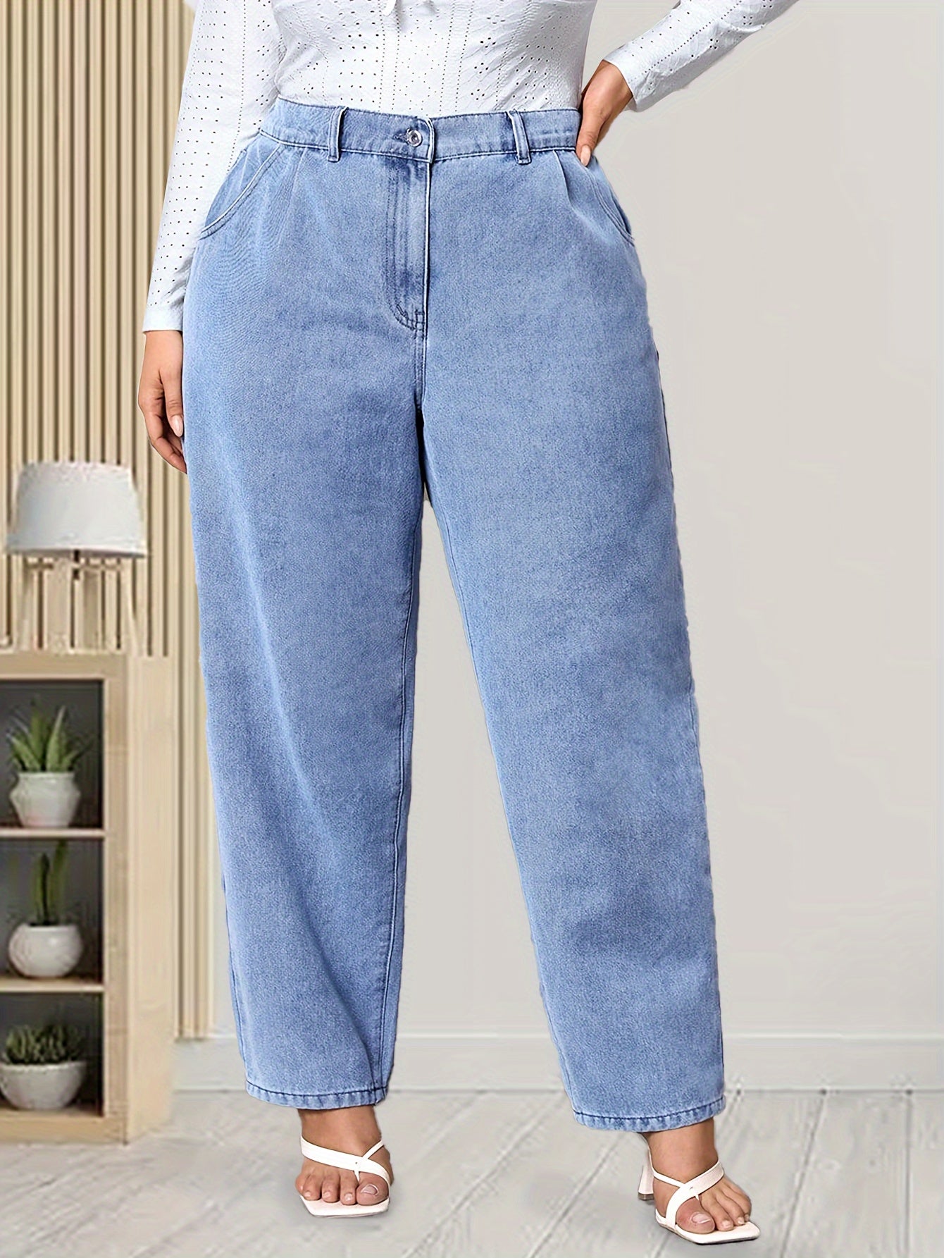 Button Fly High Rise Baggy Jeans