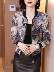 Solid Zip Up Jacket Baseball Neck Long Sleeve Outerwear