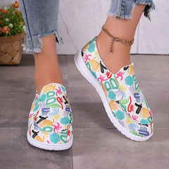 Women's Graffiti Canvas Slip On Walking Shoes Lightweight Loafers