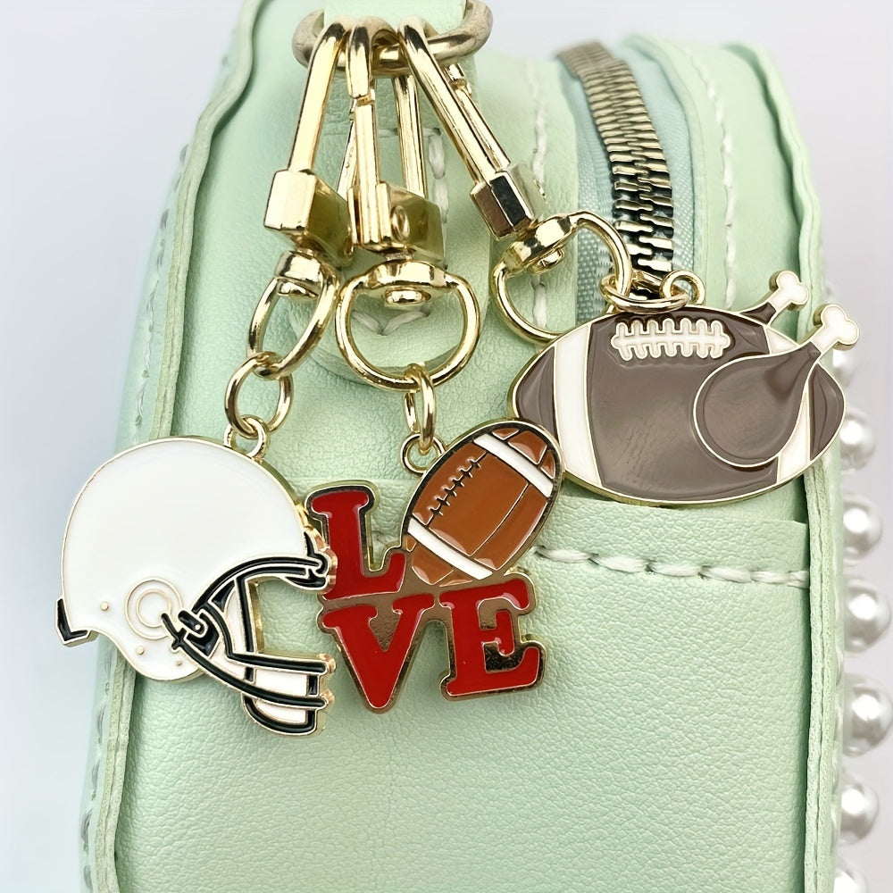 Colorful Football Keychains Set - Unique Helmet Chicken Leg Metal Keyrings