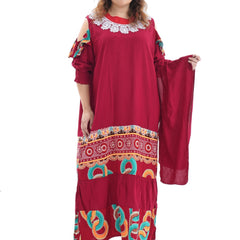 Geometric Print Kaftan Dress Set with 2pcs Hijab